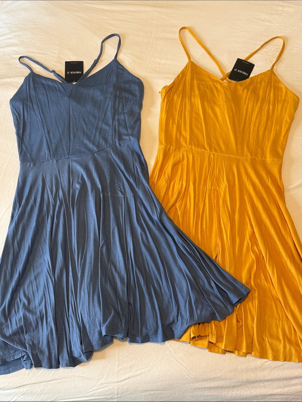 Forever 21 Spaghetti Strap Mini Dress Duo in Blue and Mustard